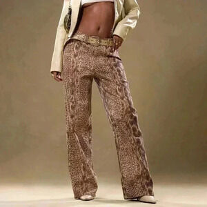 Multicolor Casual Women's Low Rise Snakeskin Denim Trousers